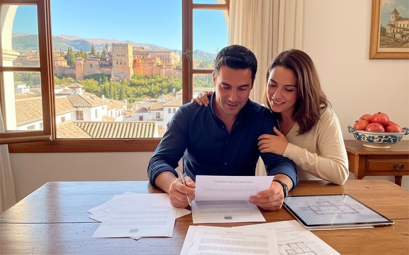 Propietarios revisando la valoración antes de vender su piso