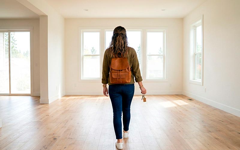 Persona entrando en su vivienda en propiedad en Granada