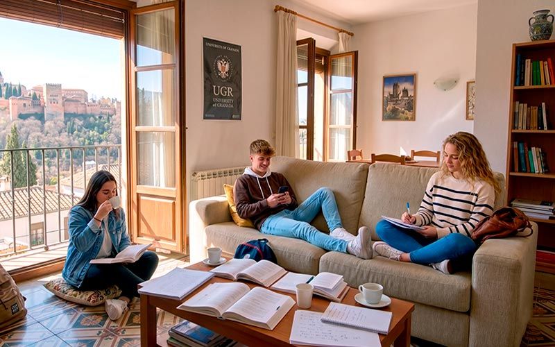 Estudiantes en un piso compartido en uno de los mejores barrios de Granada para estudiantes