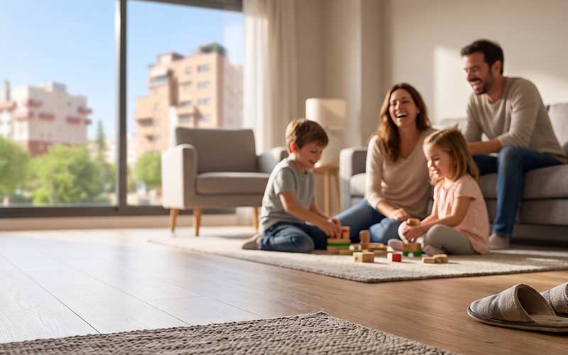 Salón amueblado de un piso vacío en Granada destinado al alquiler de larga duración.